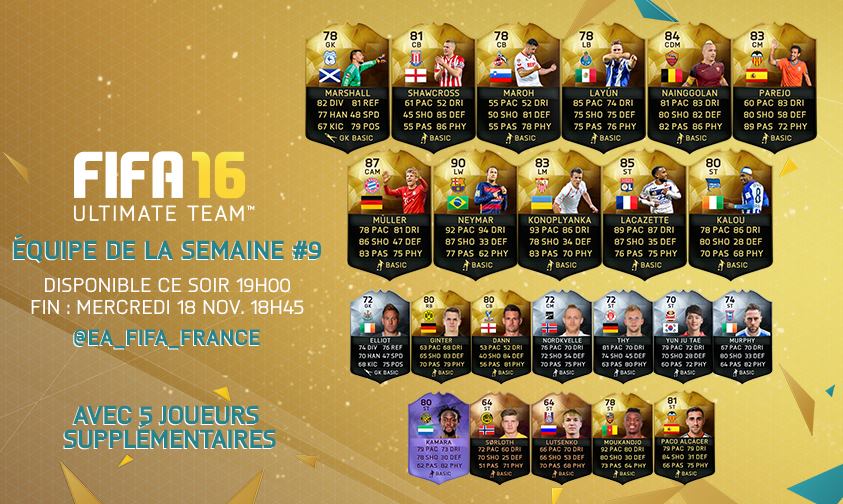 Lire la suite à propos de l’article Equipe de la semaine 9 FUT 16